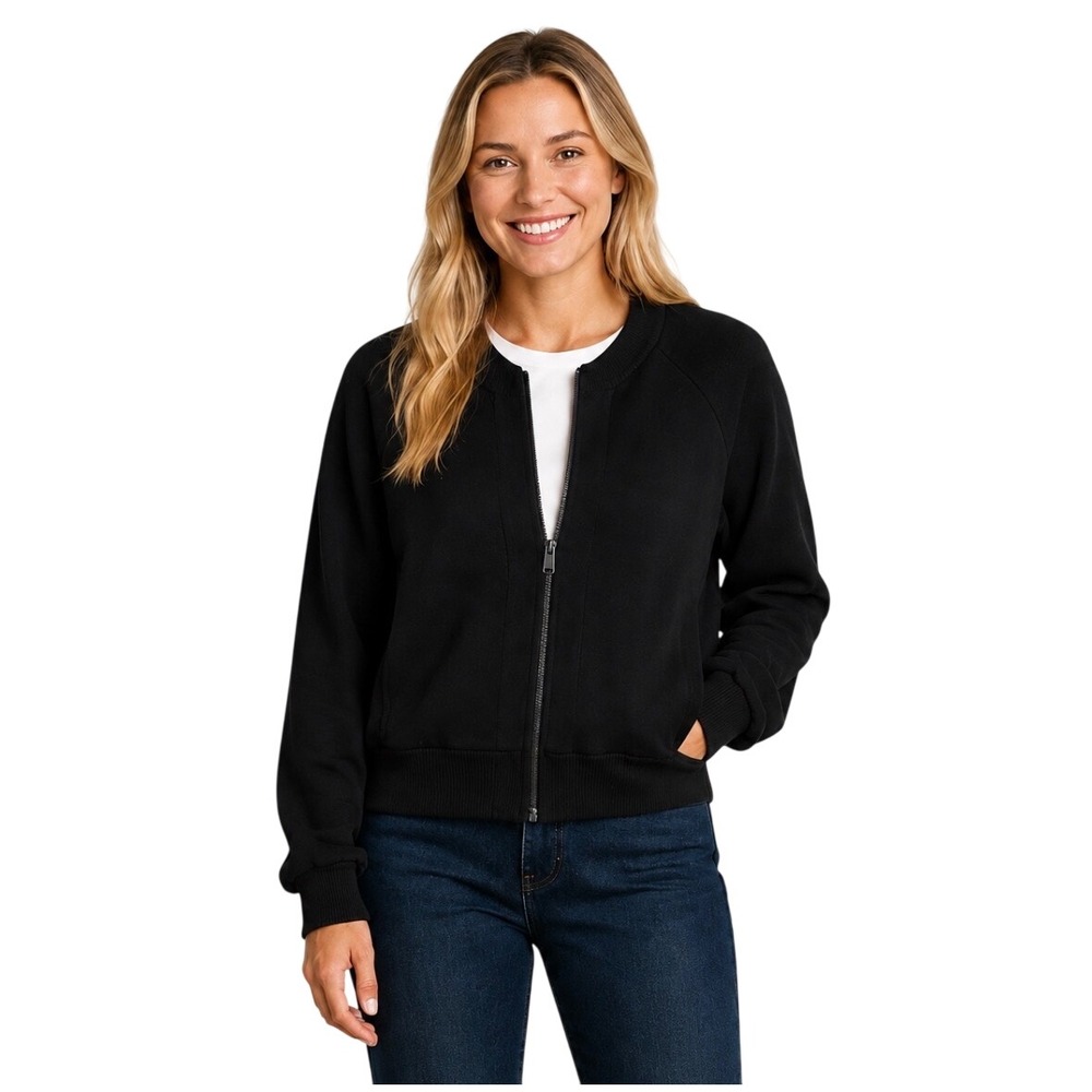 Athleta Sequoia Sweater Black Zip Up Bomber Jacket Thumbholes XL 882529-00